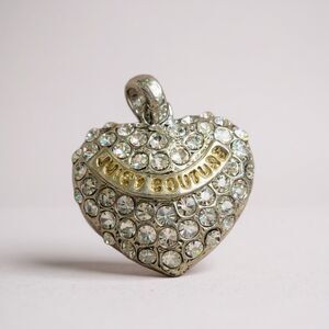 Vtg Juicy Couture Heart Pendant Silver Tone Pave Rhinestone Cut-Out Charm